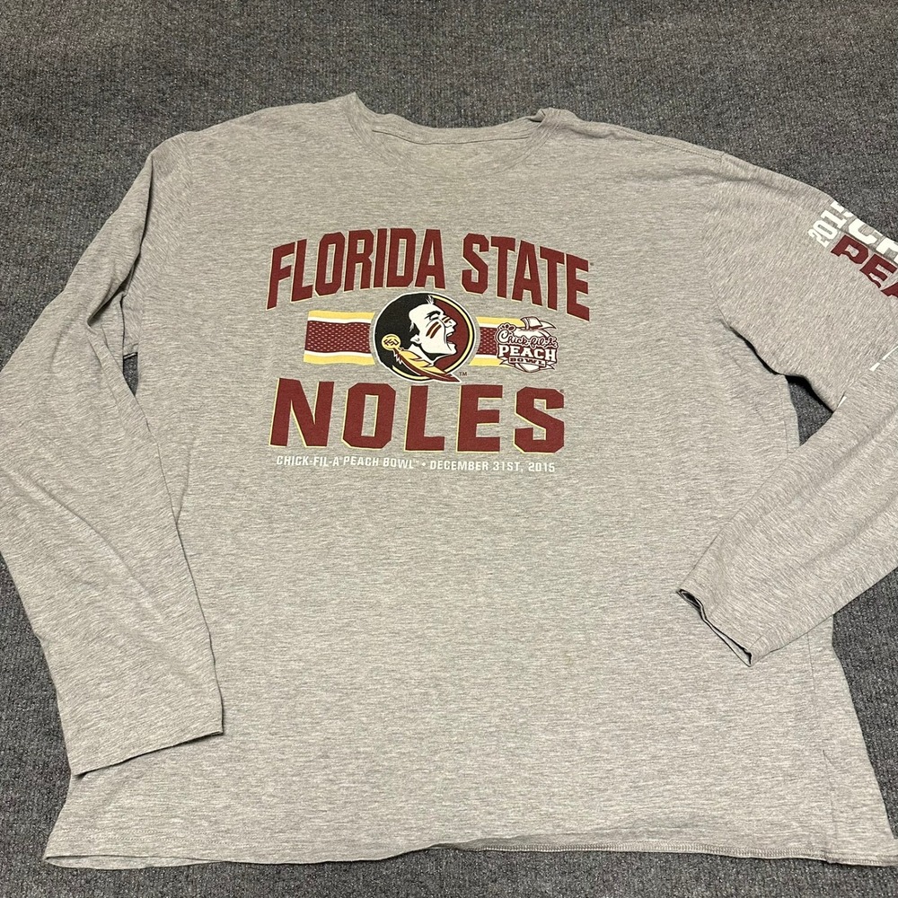 Florida State Seminoles Peach Bowl 2015 Long Sleeve Shirt Mens 2XL Gray